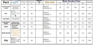 Detailed size guide table for hollow out contrast color one piece bikini from S to XL