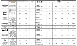 Tableau des tailles détaillé pour bikini contrasté noir et blanc, dimensions de S à XL