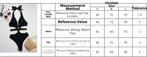 Size chart for sexy hollow-out backless one-piece swimsuit with detailed measurements