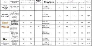 Size chart for yellow ribbed bikini with measurements for S, M, L, and XL sizes