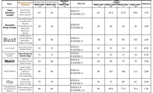 Size chart table for leopard print bikini with measurements for S, M, L, XL sizes