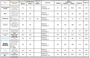 Detailed size chart for deep V neck one-piece swimsuit with bust and waist measurements