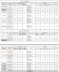Size chart for two-piece contrast bikini set showing detailed measurements for XS to L