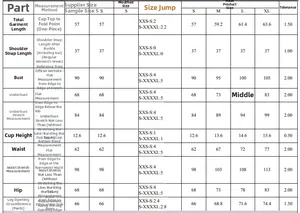 Detailed size guide table for pink plaid one-piece swimwear showing measurements from S to XL