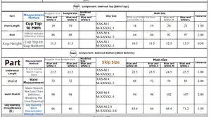 Detailed size chart for high waisted printed bikini top and bottoms in sizes XS to L