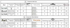 Detailed size chart for solid color sexy bikini set including top and bottom measurements