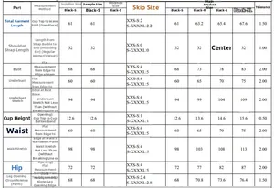 Detailed size chart for women's cutout one-piece swimsuit showing bust and waist measurements