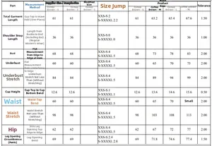 Detailed size chart for solid coffee brown one-piece swimsuit with measurements for S to XL