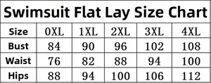 Flat measurement size chart for women's plus size three-piece bikini set 0XL to 4XL
