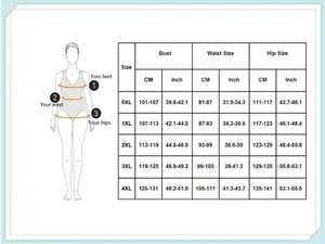 Detailed size chart for plus size floral long sleeve bikini from 0XL to 4XL measurements