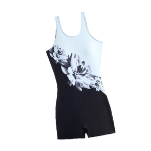 Women's modest floral one-piece swimsuit with swim shorts and racerback straps