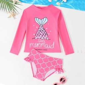 Meisjes Lange Mouw Zeemeermin Top En Broek Badpak Set Kids Rash Guard Ruffle Schubben Bottoms Zeemeermin Zwemkleding Strand