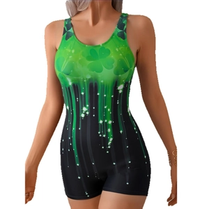 Women's St. Patrick's Day clover print one-piece swimsuit with green gradient effect