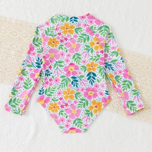 Costume da bagno intero a maniche lunghe per bambine con stampa floreale e cerniera zip