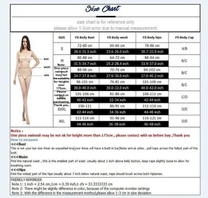 Detailed size chart for women's tankini from S to 4XL with measurement guidelines