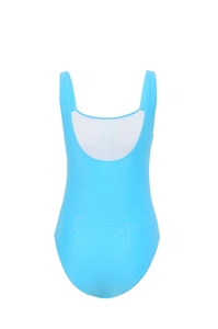 Sky blue plus size one-piece swimsuit featuring wide straps and deep U-neckline