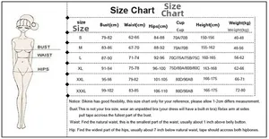 Detailed size chart for women's printed tankini swimwear including bust and waist measurements