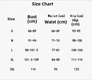 Detailed size chart for women's high waisted bikini set showing measurements from S to 2XL