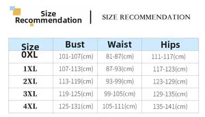 Size recommendation chart for plus size floral long sleeve bikini from 0XL to 4XL in cm
