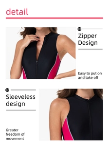 Dettaglio del tessuto elastico con cerniera e taglio senza maniche del costume da surfista