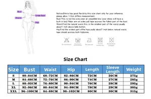 Detailed size chart for women's short sleeve surfing swimsuit from S to XXL with measurements