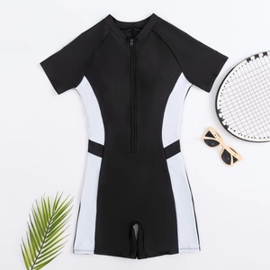 Maillot de bain une pièce à manches courtes avec fermeture éclair frontale et bandes latérales