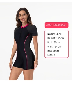Détails du maillot de surf à manches courtes avec guide des tailles, modèle 175cm en S