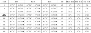Detailed women swimsuit size chart showing S to 6XL measurements for bust waist and hips