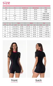 Guide des tailles détaillé pour maillot de bain de surf une pièce avec mesures US et CM