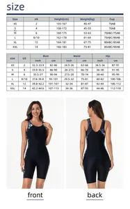 Tabella taglie dettagliata per costume da surf donna con misure del corpo e taglie USA