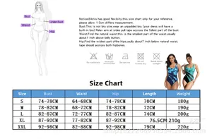 Tableau détaillé des tailles pour maillots de bain avec instructions de mesure précises