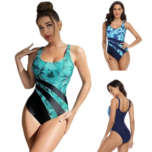 Maillot de Bain Une Pièce Femme Floral Tropical Amincissant Blocs de Couleur Bretelles Larges Séchage Rapide Maillot de Bain Sport