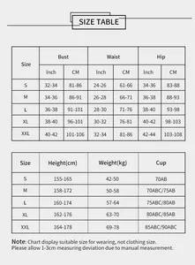 Comprehensive size chart for women one piece swimwear including bust waist and hip measurements