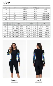 Tableau des tailles pour maillot de bain à manches longues et mesures du corps