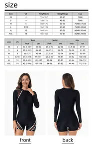 Detailed women's surfing swimsuit size chart with US sizes and body measurements