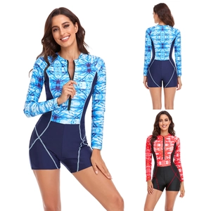 Damen Langarm Einteiliger Rash Guard Badeanzug Mit Reißverschluss Vorne Surfen Taucheranzug Sonnenschutz Bademode
