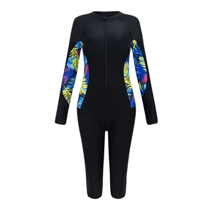Maillot de bain une pièce à manches longues avec imprimé tropical et zip frontal