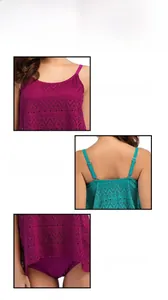 Détail du tissu crocheté bohème ajouré sur le bikini deux pièces violet