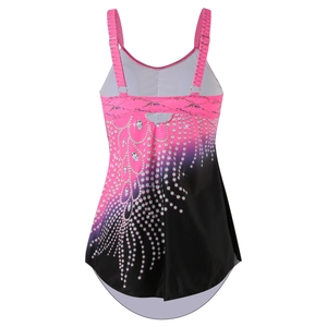 Back view of plus size tankini top featuring pink gradient and crystal chain print