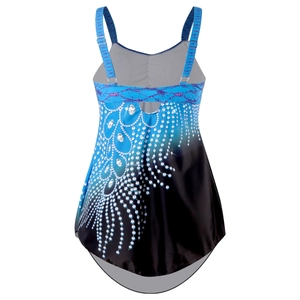 Detailed back view of plus size swimsuit with crystal print and adjustable straps