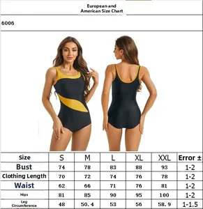 Tableau des tailles pour maillot de bain sport une pièce noir et jaune du S au XXL