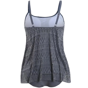 Détails du tankini gris avec dentelle au crochet délicate et bretelles réglables