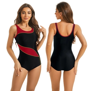 Maillot de bain sport une pièce pour femme noir avec contrastes rouge et jaune