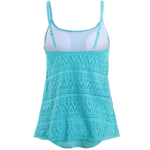 Détail du haut de tankini bleu lagon au crochet avec bretelles réglables et ajouré