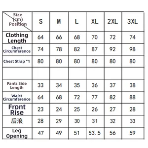 Detailed size chart for women's two-piece tankini swimwear ranging from S to 3XL