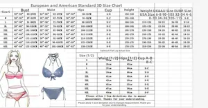 Tableau des tailles pour bikini grande taille femme du S au 6XL avec mesures détaillées