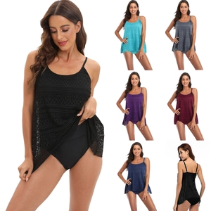 Maillot de Bain Tankini pour Femme Haut à Bretelles en Dentelle Crochetée Ajourée Et Bas Taille Haute Grandes Tailles