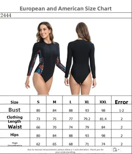 Tableau des tailles pour maillot de bain floral à manches longues de S à XXL