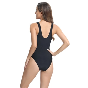Women's black one-piece athletic swimsuit with racerback design for surfing and swimming
