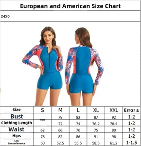 Tableau des tailles pour maillot de bain une pièce à manches longues de S à XXL